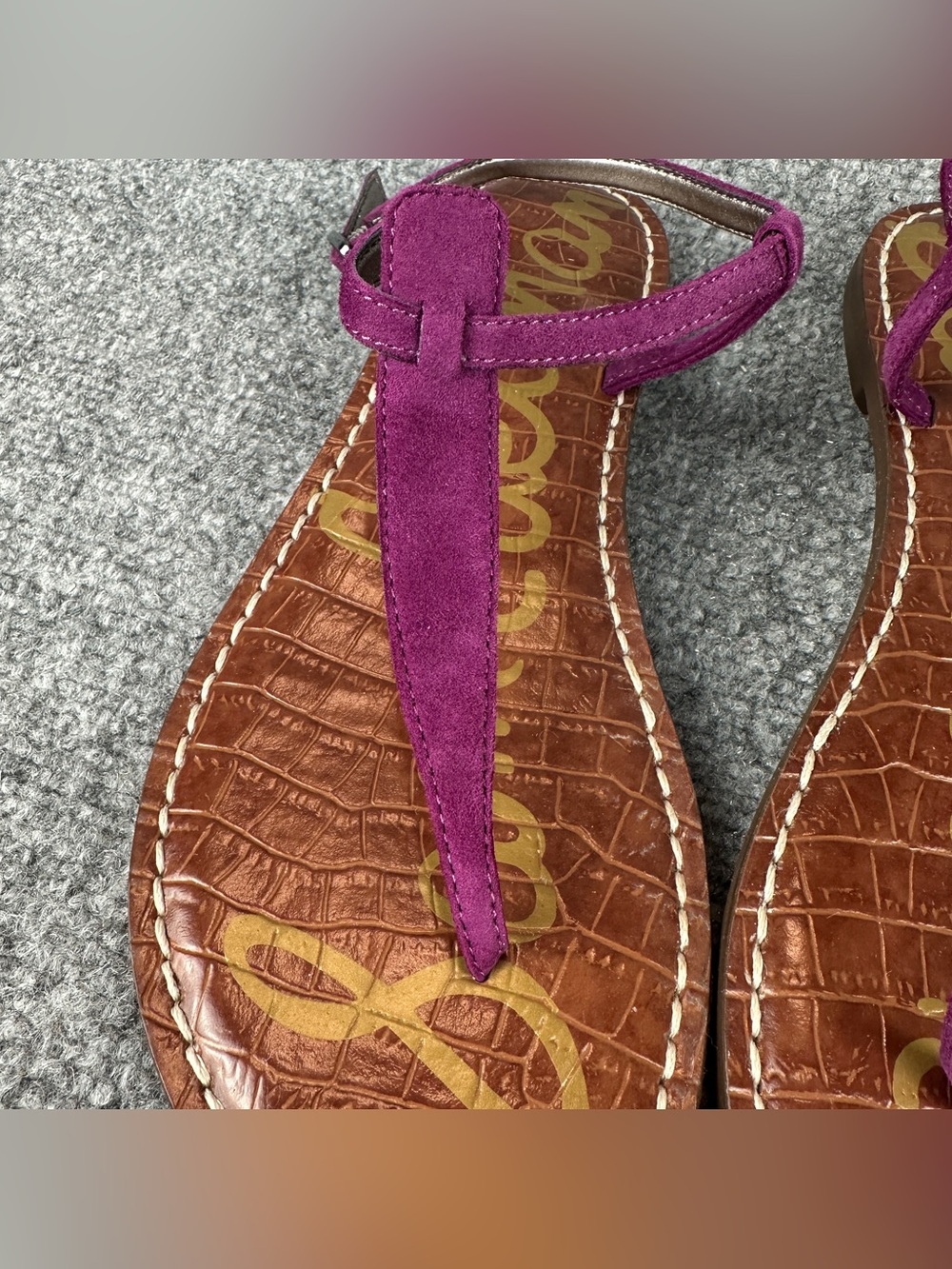 Sam Edelman Gigi Thong Sandals 7.5 Purple Suede Ankle Strap Flat Comfort - Picture 3 of 16